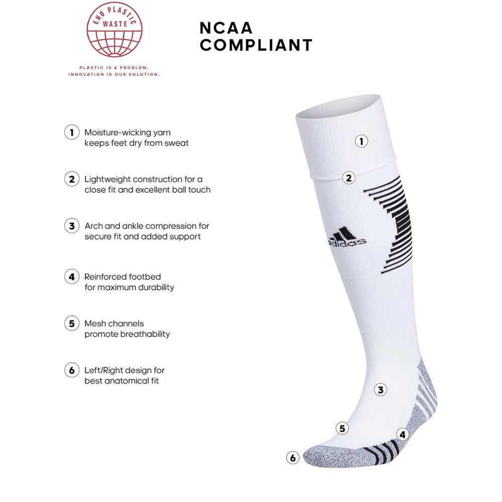 Adidas Team Speed 3 Soccer Socks 2-Pack‎ White/Black Size M Over the Calf NWT - Picture 4 of 8